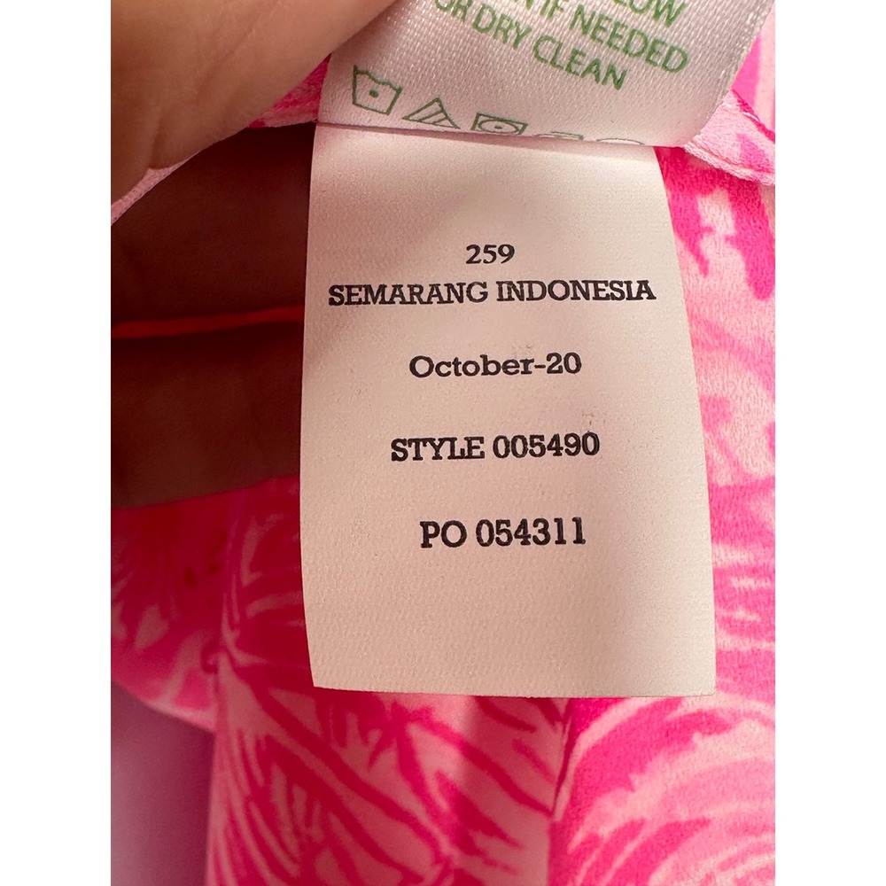 Lilly Pulitzer Blouse XS Pink Tropical Palm Tree Tie V-Neck Resort Top Pamela - Picture 9 of 9